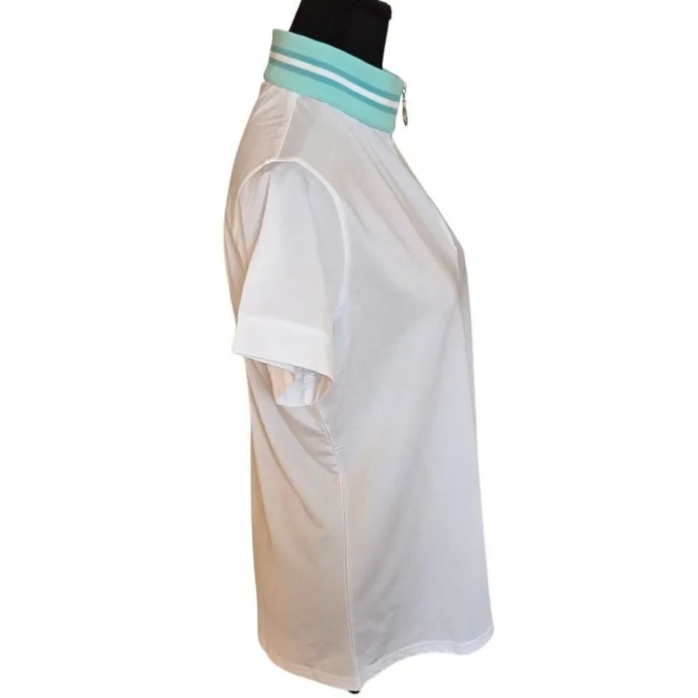 Bette & Court Womens White Short Sleeve 1/4 Zip Golf Polo Shirt Size Large